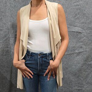Premise Open Front Vest Womens XS Tan Sleeveless Faux Leather P910130 NWT Top